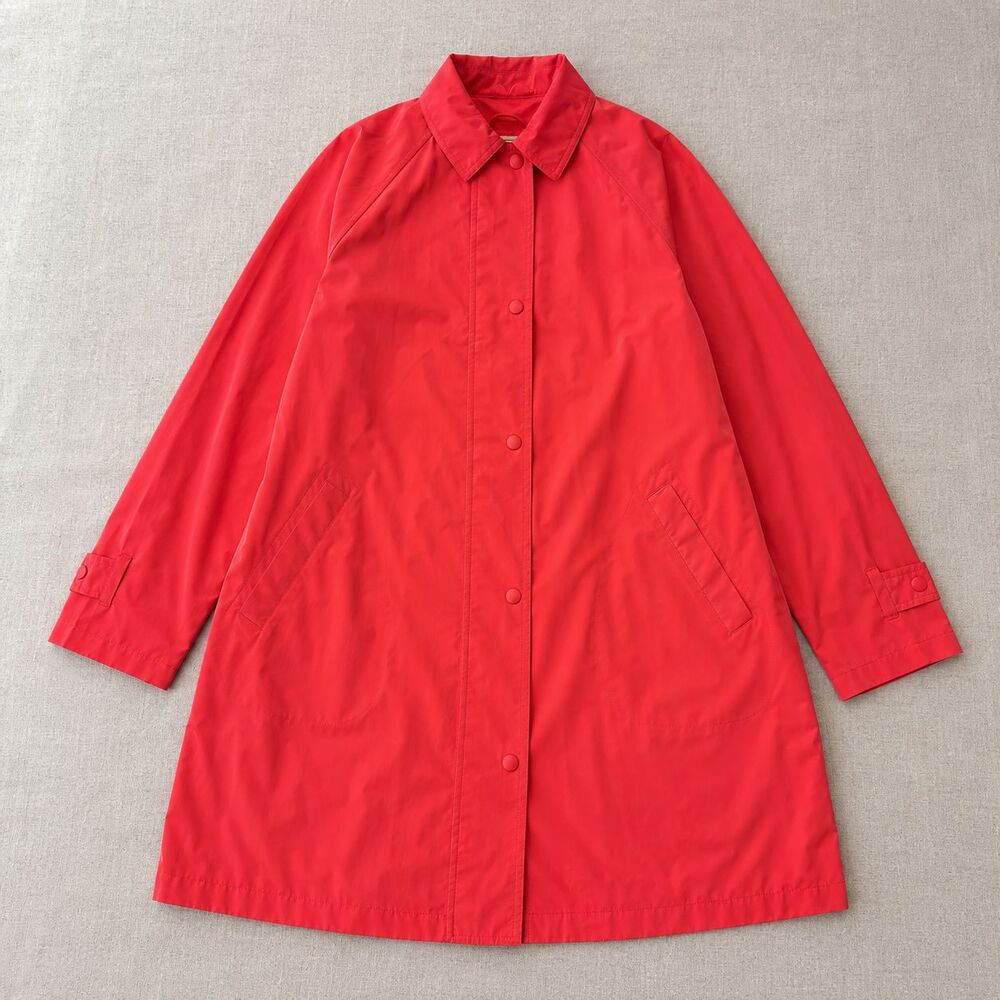 L.L.Bean Women's Long Rain Trench Coat Large Red Plaid Lining Zip Snap Pockets